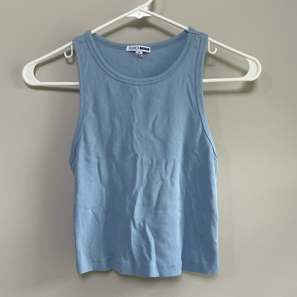 Fashion Nova Light Blue Cropped Tank Top Medium (M)